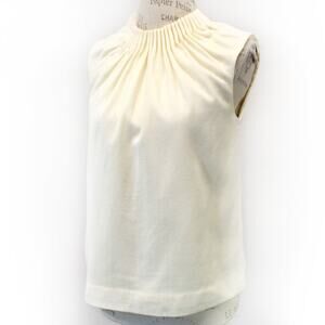 Elle Sasson designer minimalist wool lined pleated front top blouse size 4 36